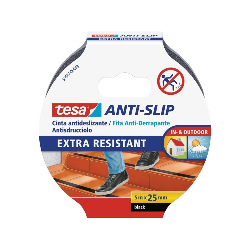 Tesa Ruban Adhésif Antidérapant 25mm x 5m - Extrêmement Solide et Durable - Très Forte Adhérence - Se Découpe à la Main