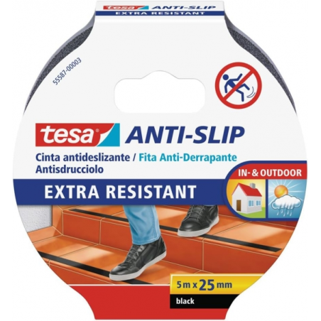 ✅ Tesa Ruban Adhésif Antidérapant 25mm x 5m - Extrêmement Solide et Durable - Très Forte Adhérence - Se Dé en stock
