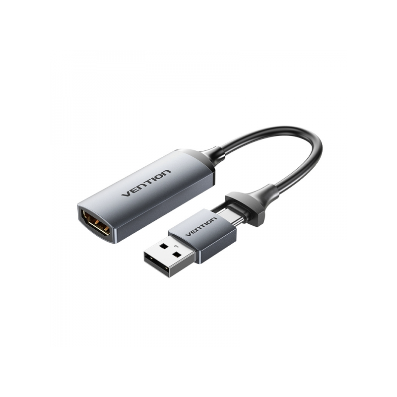 Vention Convertisseur HDMI Femelle vers USB Mâle et USB Type-C Mâle 4K 60Hz - 10cm - Couleur Noir