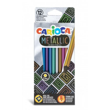 ✅ Carioca Metallic Lot de 12 Crayons Métalliques Hexagonaux - Couleurs couvrantes - Idéal pour les surfaces so en stock