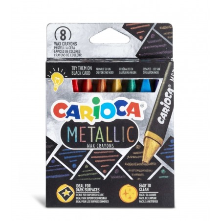 ✅ Carioca Metallic Pack de 8 Cires Métallisées - Corps Maxi Triangulaire - Couleurs Couvrantes pour Surfaces F en stock