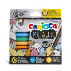 ✅ Carioca Metallic Maxi Pack de 6 Feutres - Pointe Maxi Ø 6mm - Idéal pour les Surfaces Foncées - Couleurs Pe en stock