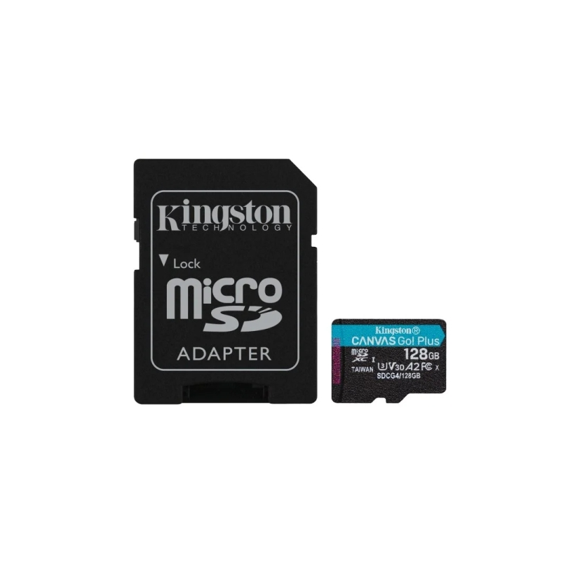 Carte Micro SDXC Kingston 128 Go UHS-I U3 V30 Classe 10 200 Mo/s Canvas Go Plus avec adaptateur