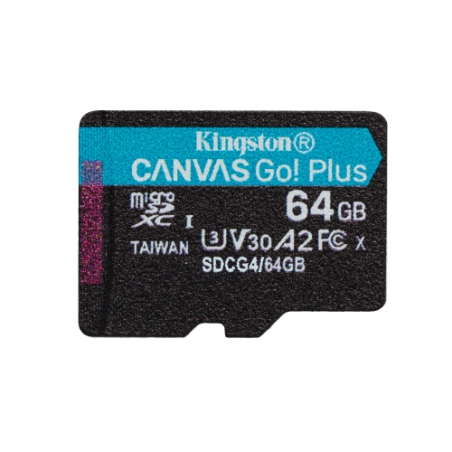 Carte Micro SDXC Kingston 64 Go UHS-I U3 V30 Classe 10 200 Mo/s Canvas Go Plus avec adaptateur