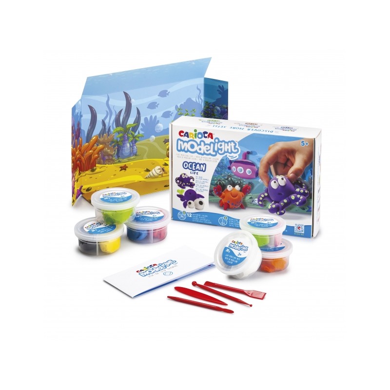 Carioca Modelight Maxiplaybox Ocean Pack de pâte à modeler - Super légère - Élastique - Malléable - Sans gluten - Sèche à l'air