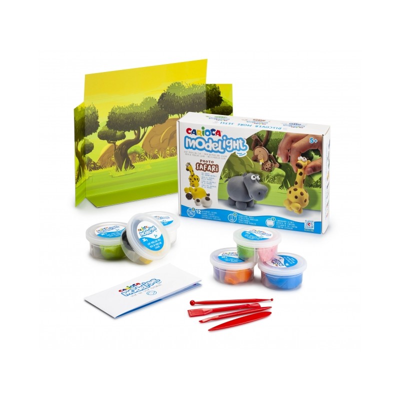 Carioca Pack Modelight Maxiplaybox Safari - Pâte de moulage légère et élastique - Sans gluten - Sèche à l'air libre - Comprend