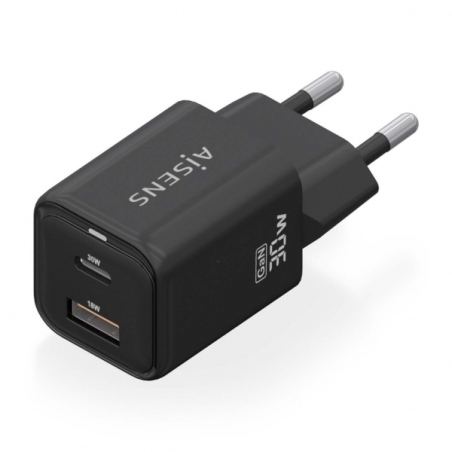 Aisens Gan USB-C Chargeur 30W - Haute efficacité énergétique - Technologie AI pour une charge rapide - Multiples protections de