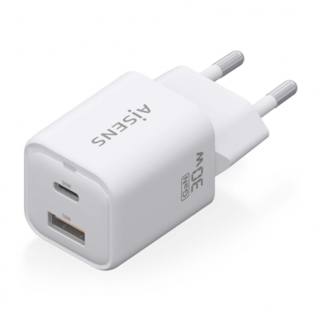 Aisens Gan USB-C Chargeur 30W - Haute efficacité énergétique - Design élégant et moderne - Technologie AI - Charge rapide et