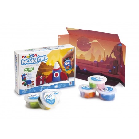 ✅ Carioca Modelight Maxiplaybox Aliens Pack de pâte à modeler - Super légère - Élastique - Malléable - San en stock