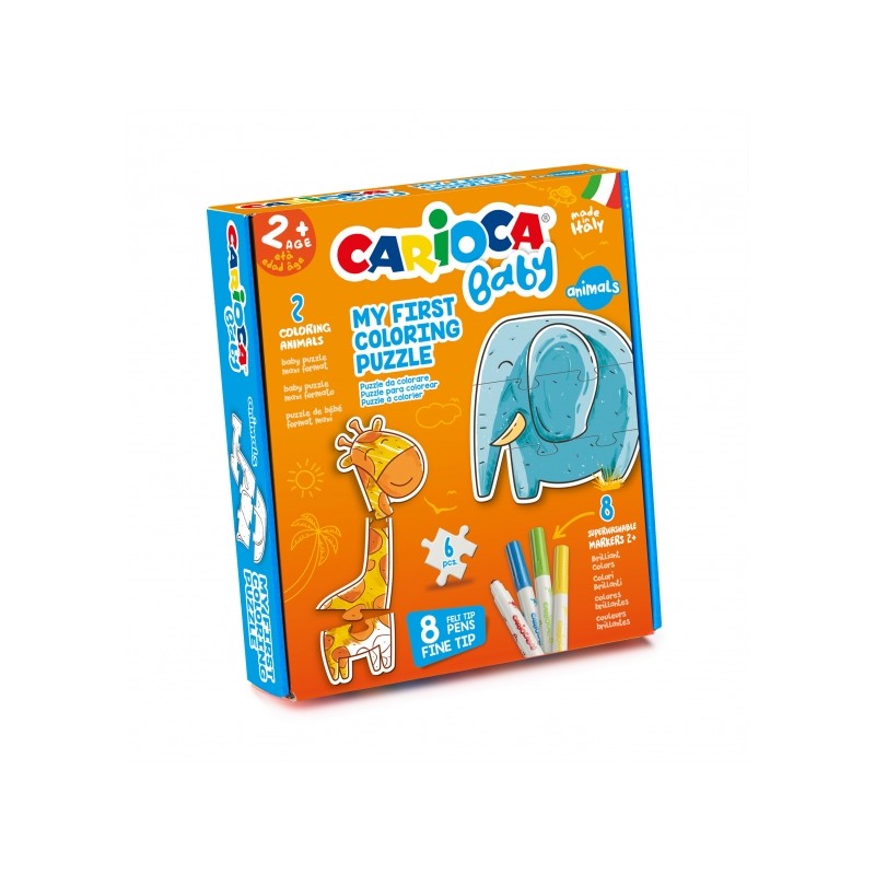 Carioca Puzzle à Colorier Animaux Bébé 2+ Pack de Puzzles Super Simples pour Enfants - 2 Animaux de 3 Pièces - Pièces à