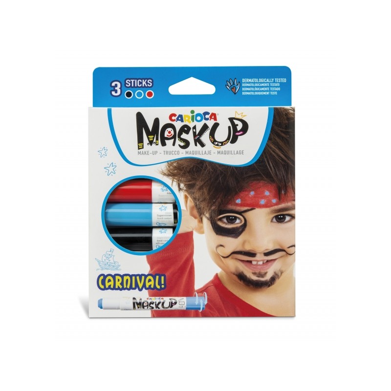 Carioca Mask Up Pack de 3 couleurs de peau Carnival Stick - Couleurs vives - Lavable - À base d'eau - Comprend 2 tutoriels