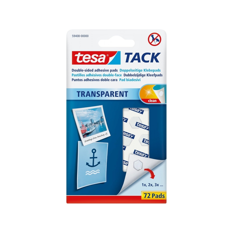 Tesa Tesatack Pack de 72 points adhésifs double face - Solide et propre - Transparent