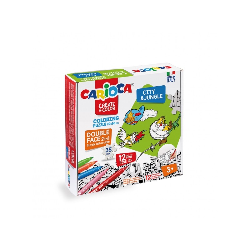Carioca Create & Color Coloring Puzzle City & Jungle Pack de 35 pièces de coloriage double face - Dureté du carton et précision