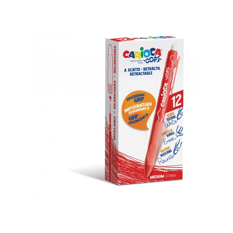Stylos effaçables rouges 0,7 mm | Carioca Oops - Lot de 12