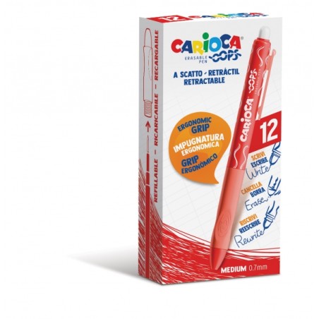 ✅ LOT de 12 Stylos Effaçables Carioca Oops - Encre Rouge Thermo-Sensible - Grip Triangulaire Ergonomique - Poin en stock