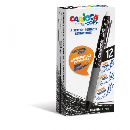 ✅ LOT de 12 Stylos Effaçables Carioca Oops - Encre Noire Thermo-Sensible - Grip Triangulaire Ergonomique - Poin en stock