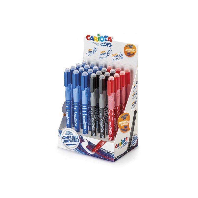 Stylos effaçables Carioca Oops 24 pièces - multicolores - pointe 0,7 mm