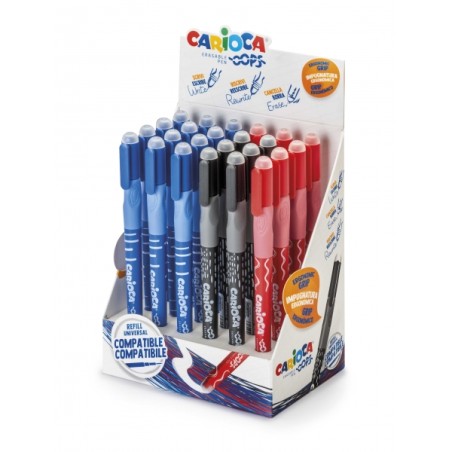 ✅ Carioca Oops Présentoir de 24 Stylos Effaçables - Encre Thermosensible - Grip Triangulaire Ergonomique - Poi en stock