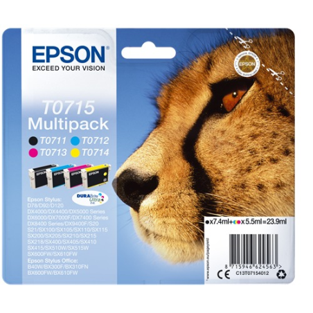 ✅ Epson MultiPack T0715, 4 cartouches couleur pack en stock