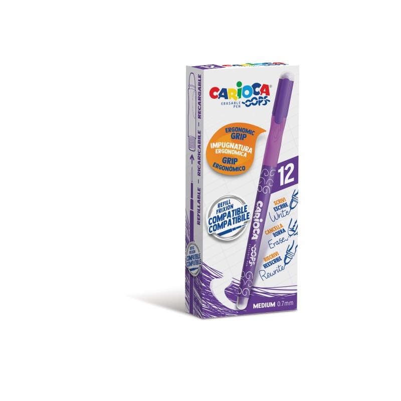 Stylos effaçables violets 0,7mm - Carioca Oops x12 - Papeterie