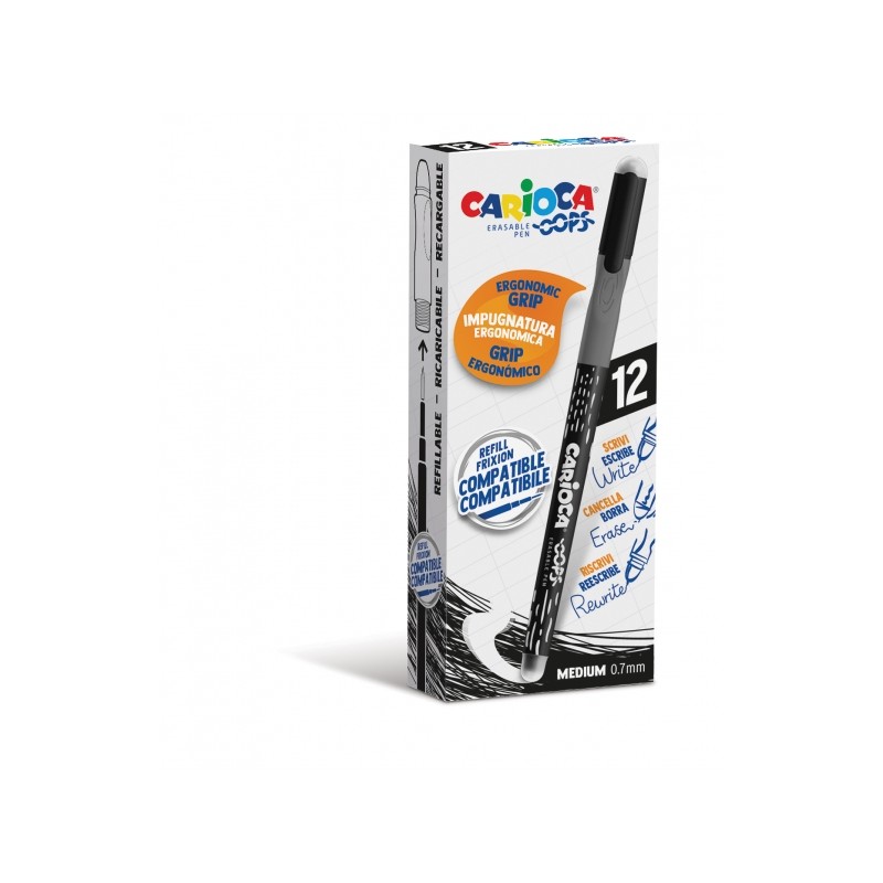 Stylos effaçables noirs 0,7mm | Carioca Oops - Lot de 12