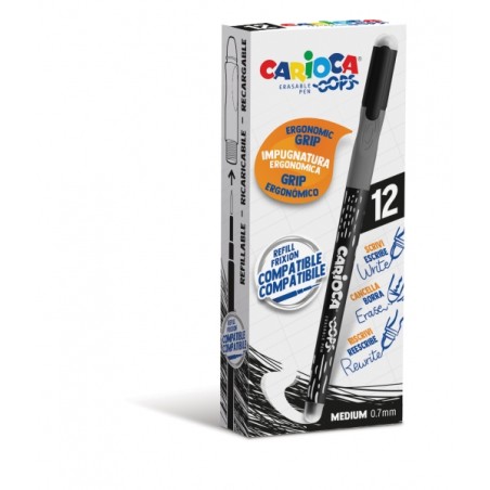 ✅ LOT de 12 Stylos Effaçables Carioca Oops - Encre Noire Thermo-Sensible - Grip Triangulaire Ergonomique - Poin en stock