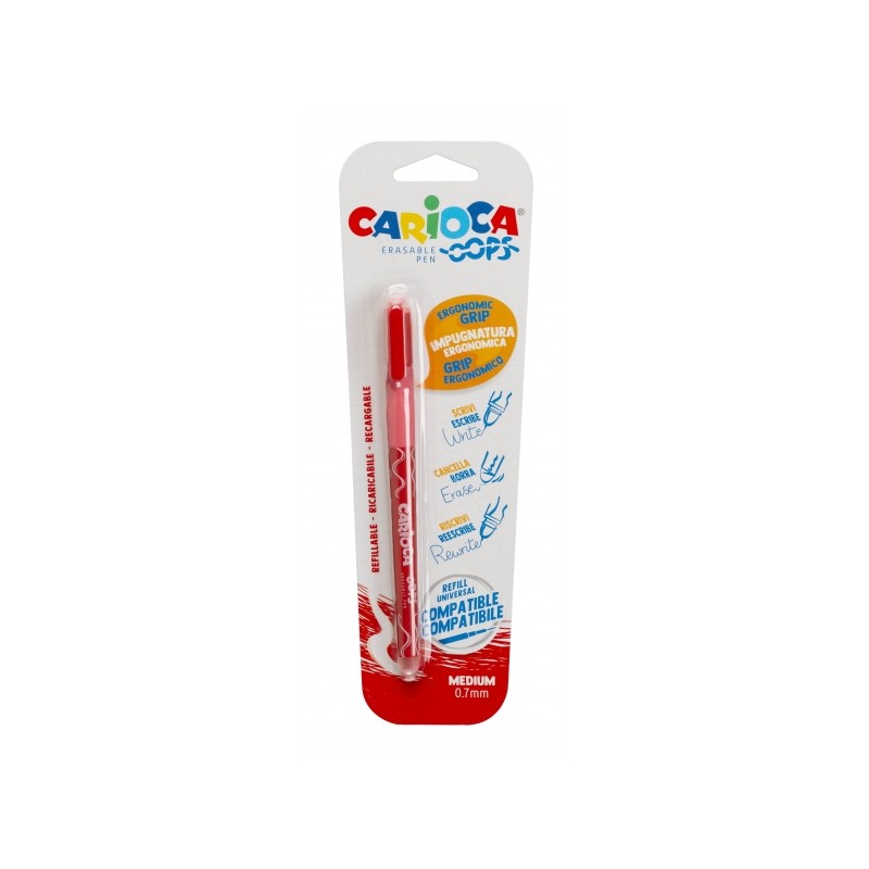 Stylo effaçable rouge Carioca Oops - Pointe 0,7 mm - Grip ergonomique