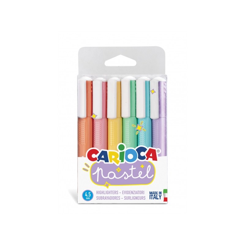 Surligneurs pastel Carioca - Pack de 6 couleurs - Encre lavable