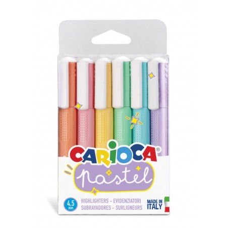 ✅ Carioca Pack de 6 surligneurs pastel - Encre à base d'eau - Pointe biseautée - Encre lavable - Différentes en stock
