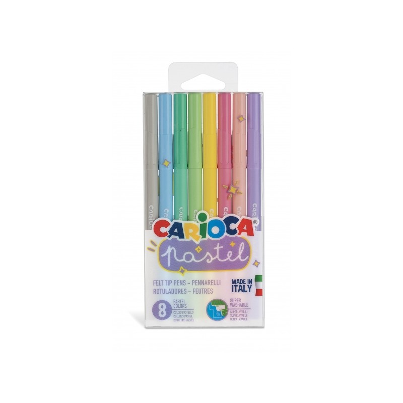 Carioca Pastel Pack de 8 marqueurs - Encre super lavable - Parfait pour colorier et souligner - Non toxique - Pointe conique