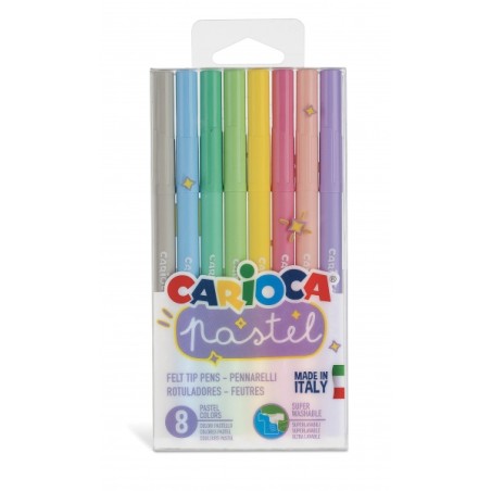 ✅ Carioca Pastel Pack de 8 marqueurs - Encre super lavable - Parfait pour colorier et souligner - Non toxique - en stock
