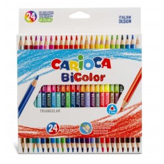 ✅ Carioca Lot de 24 Crayons Laqués Triangulaires Bicolores - Mine de Haute Qualité Ø 3,3 mm - Haute Résistan en stock