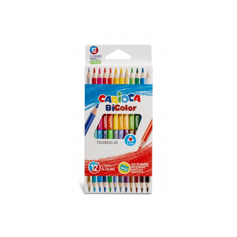 Carioca Lot de 12 crayons triangulaires – Mine de haute qualité – Haute résistance à la casse – Facile à tailler – Couleurs