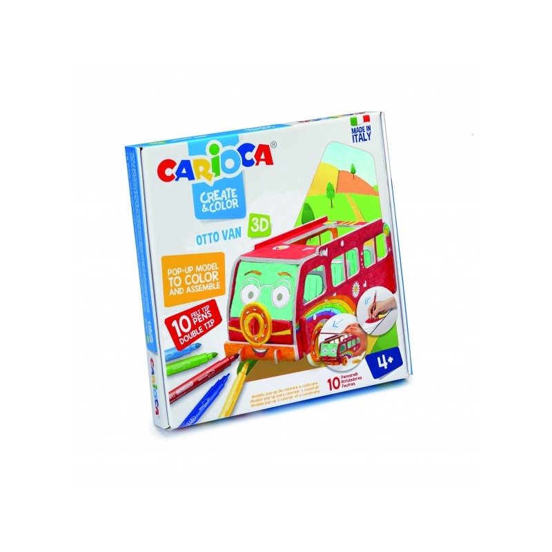 Carioca Pop-Up Pack de Modèles à Colorier et à Construire - Aventure avec de Nouveaux Compagnons de Voyage - 10 Feutres Double