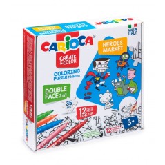 ✅ Carioca Puzzle à colorier Super Héros et Marché Pack de 35 pièces de coloriage double face - Comprend 12 m en stock