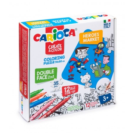 ✅ Carioca Puzzle à colorier Super Héros et Marché Pack de 35 pièces de coloriage double face - Comprend 12 m en stock