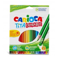 ✅ Carioca Tita Lot de 24 Crayons Effaçables en Résine - Corps Hexagonal - Couleurs Vives et Lavables - Écritu en stock