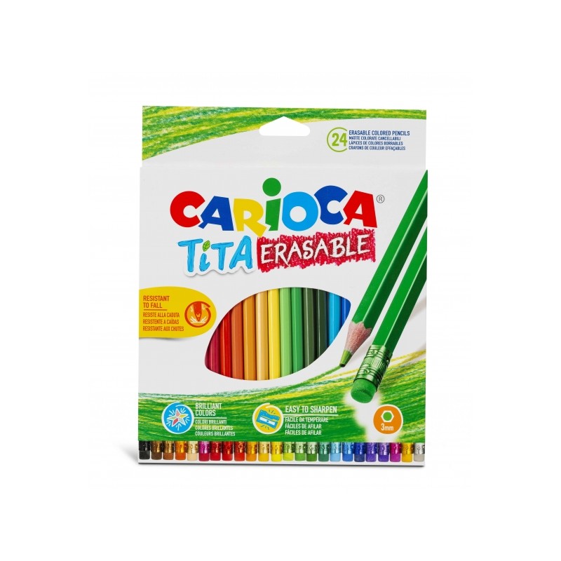 Carioca Tita Lot de 24 Crayons Effaçables en Résine - Corps Hexagonal - Couleurs Vives et Lavables - Écriture Douce - Mine Ø 3 Carioca Tita Lot de 24 Crayons Effaçables en Résine - Corps Hexagonal - Couleurs Vives et Lavables - Écriture Douce - Mine Ø 3