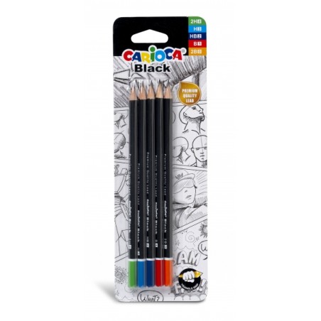 ✅ Carioca Noir Lot de 5 Crayons Graphite - Faciles à Effacer et à Tailler - Corps Triangulaire Agréable au To en stock