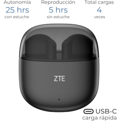 Écouteurs sans fil ZTE Buds 2 - Bluetooth 5.3 - Autonomie de 25 h - Résistance à l'eau IPX4 - Noir