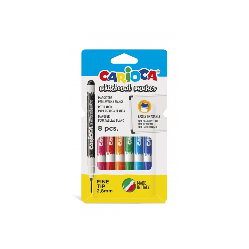 Carioca Pack de 8 Marqueurs Tableau Blanc Pointe Fine - Séchage Rapide - S'efface Facilement - Pointe Ø 2,8 mm - Couleurs