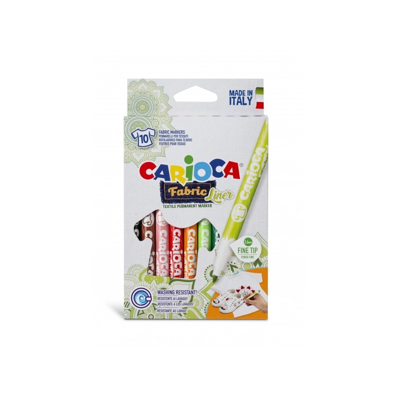 Carioca Fabric Pack de 10 Marqueurs Tissu - Pointe Fine - Encre Spéciale Tissus - Couleurs Indélébiles - Pointe Maxi Ø 2,6 mm