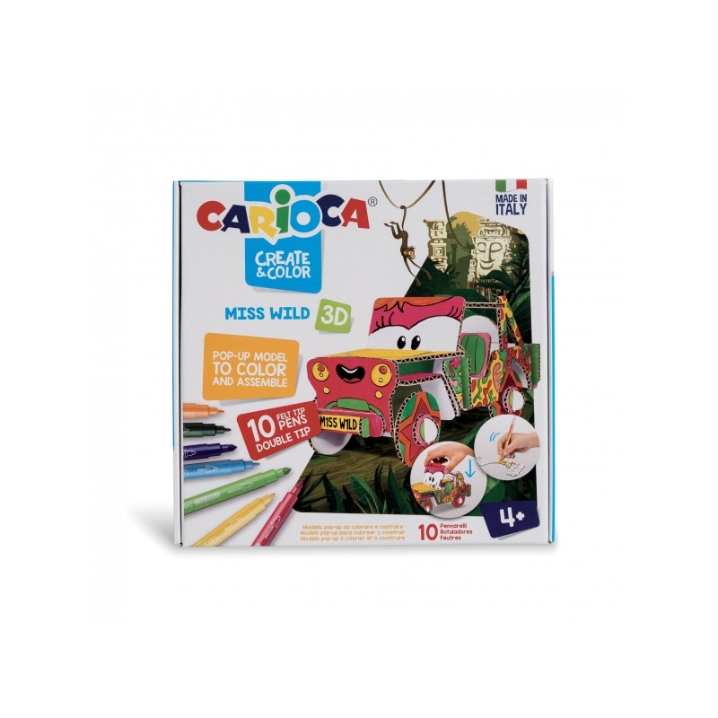 Carioca Pop-Up Pack de Modèles à Colorier et à Construire - 10 Feutres Super Lavables à Double Pointe - Fin et Moyen - Aventure