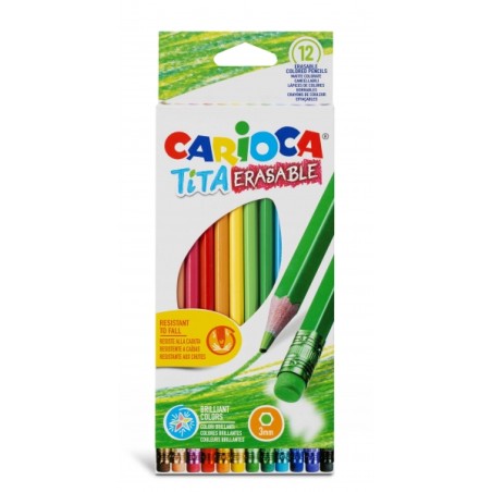 ✅ Carioca Tita Lot de 12 Crayons Effaçables en Résine - Corps Hexagonal - Couleurs Vives et Lavables - Écritu en stock