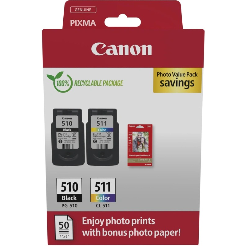 Canon PG-510/CL-511 Multipack de 2 cartouches d'encre originales + 50 feuilles de papier photo - 2970B017