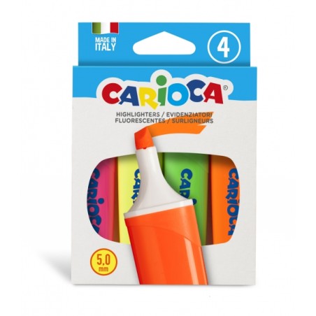 ✅ Carioca Memolight Pack de 4 surligneurs - Pointe biseautée 5 mm - Couleurs vives et lavables - Encre à base en stock
