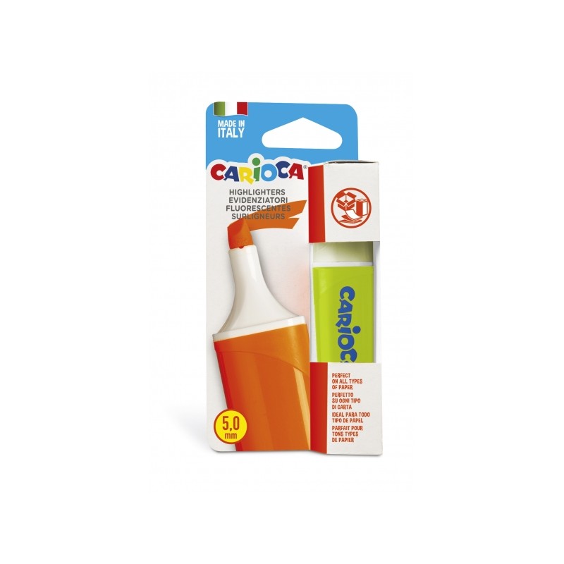 Surligneur Carioca Memolight - Pointe biseautée 5 mm - Couleur vive et lavable - Encre à base d'eau - Couleur verte