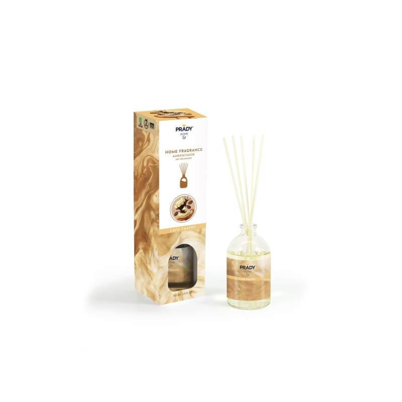 Désodorisant Prady Mikado Café Frappé - Flacon en verre de 100 ml et bâtonnets diffuseurs