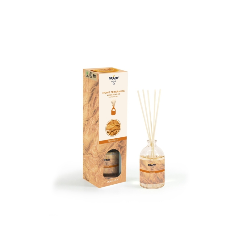 Désodorisant d'ambiance Prady Pumpkin Mikado - Flacon en verre de 100 ml et bâtonnets diffuseurs