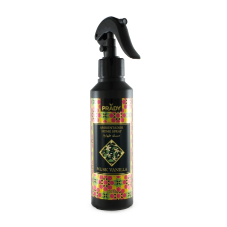 Spray désodorisant d'intérieur Prady Home, parfum Musc Oriental Vanille - Flacon de 220 ml - Flacon vaporisateur
